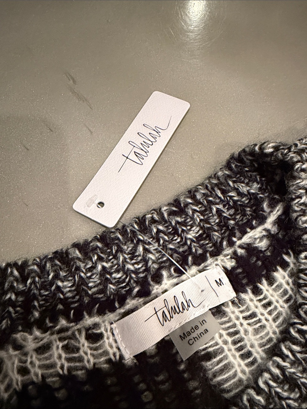 Black & White Ghost-Check Knit Crewneck Sweater - Picture 2 of 3